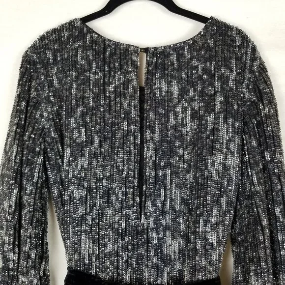 ✨ NWT Retrofête Emani Long Sleeve Sequin Mini Dress - Black/Silver (Size S) - Picture 14 of 15